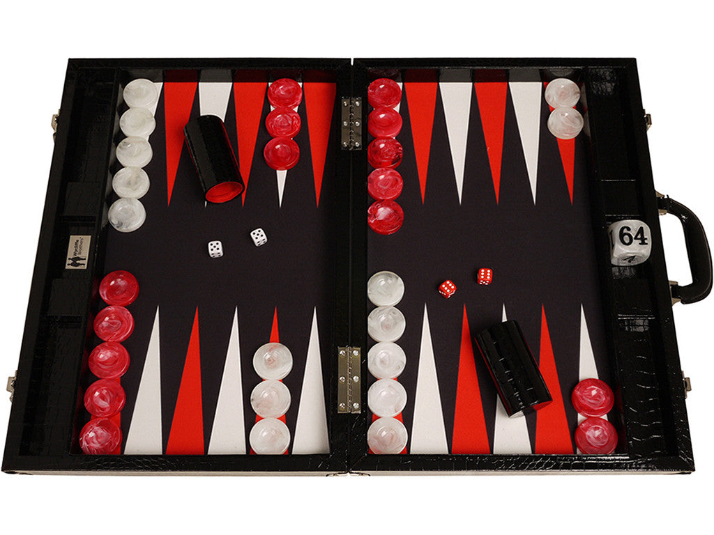 21-inch Tournament Backgammon Set - Black Croco - FREE Shipping