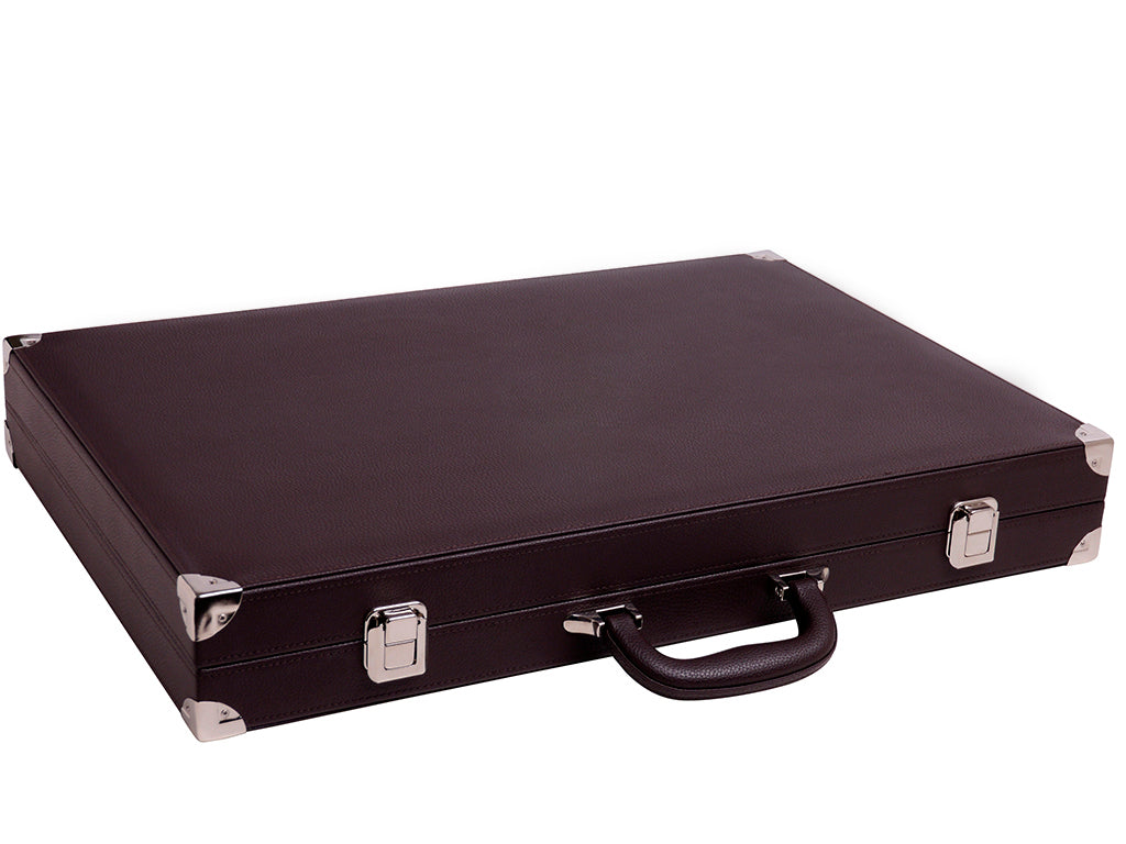 21" Professional Tournament Backgammon Set, Wycliffe Brothers - Brown Case, Light Blue Field - Masters Edition - American-Wholesaler Inc.