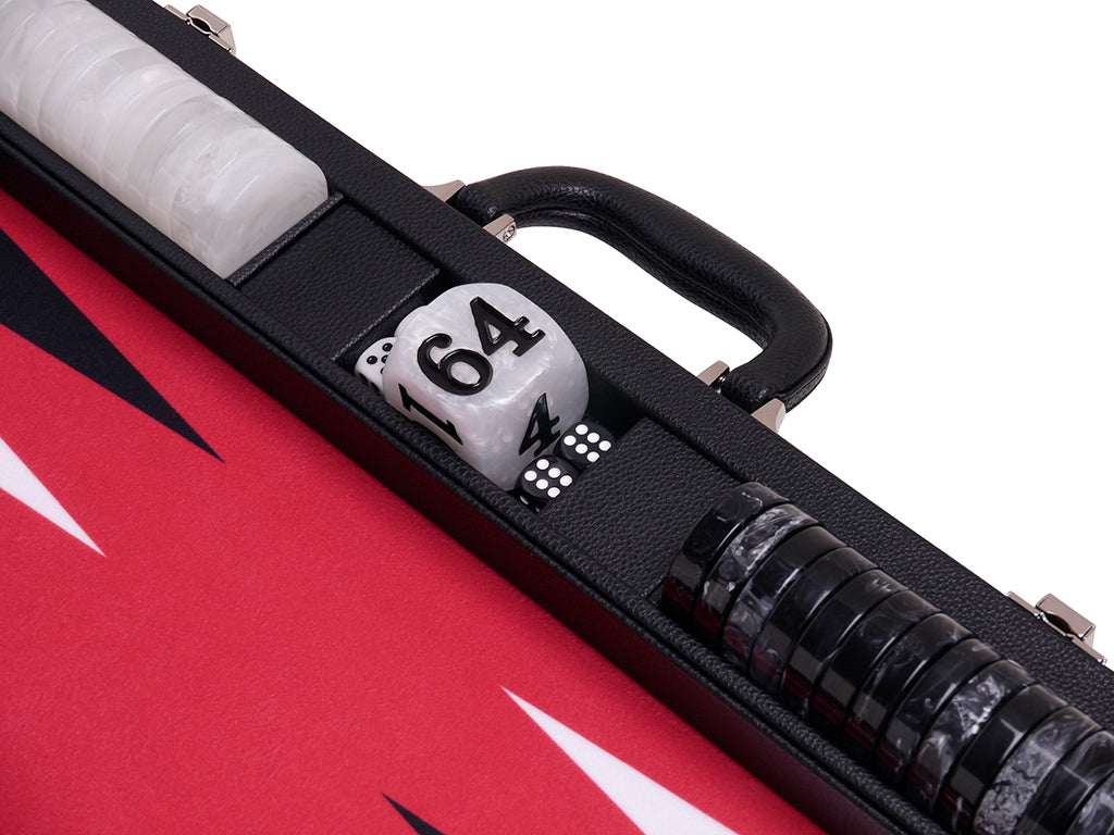 21" Professional Tournament Backgammon Set, Wycliffe Brothers - Black Case, Red Field - Masters Edition - American-Wholesaler Inc.