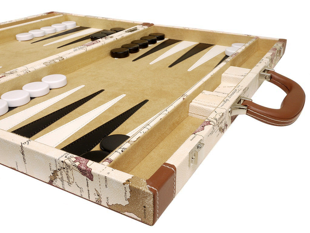 18-inch Map Backgammon Set - White Board - EUR - American-Wholesaler Inc.