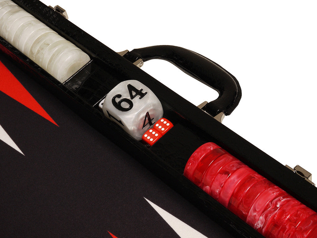 21" Tournament Backgammon Set, Wycliffe Brothers - Black Croco Case, Black Field - Gen III - American-Wholesaler Inc.