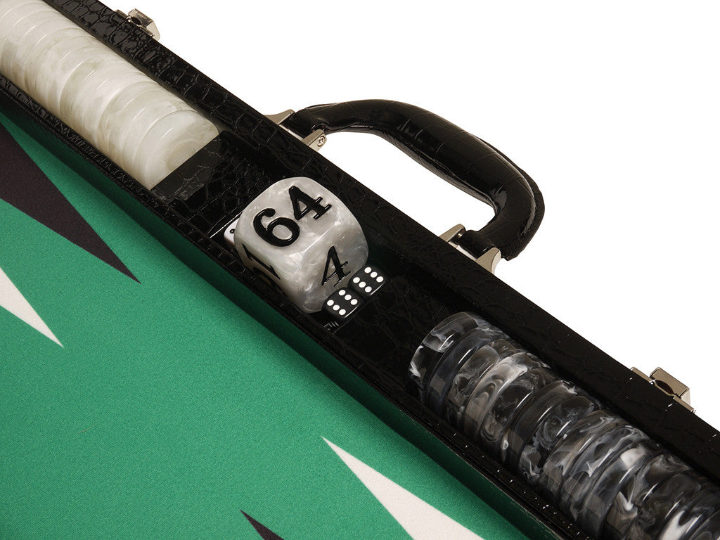21" Tournament Backgammon Set, Wycliffe Brothers - Black Croco Case, Green Field - Gen III - American-Wholesaler Inc.