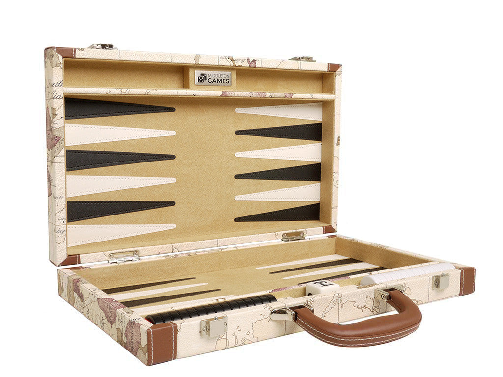 15-inch Map Backgammon Set - White Board - American-Wholesaler Inc.
