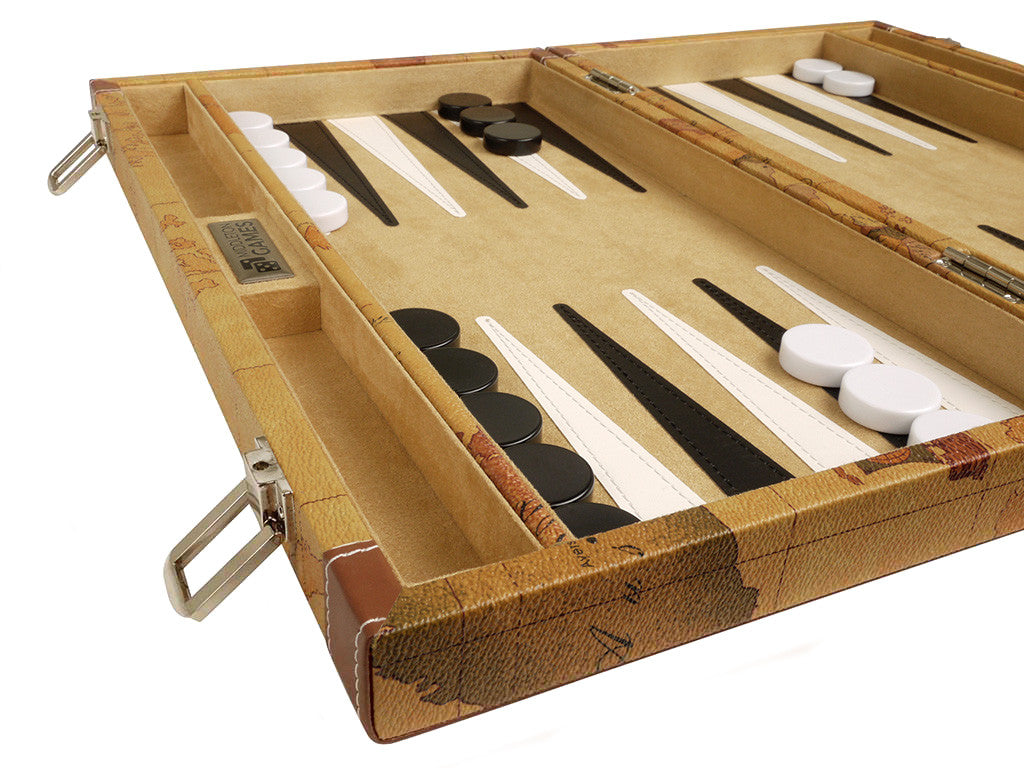 15-inch Map Backgammon Set - Brown Board - GBP - American-Wholesaler Inc.