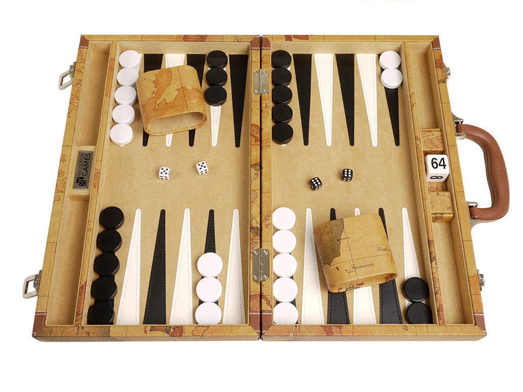 15-inch Map Backgammon Set - Brown Board - GBP - American-Wholesaler Inc.
