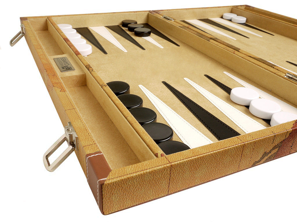 18-inch Map Backgammon Set - Brown Board - EUR - American-Wholesaler Inc.