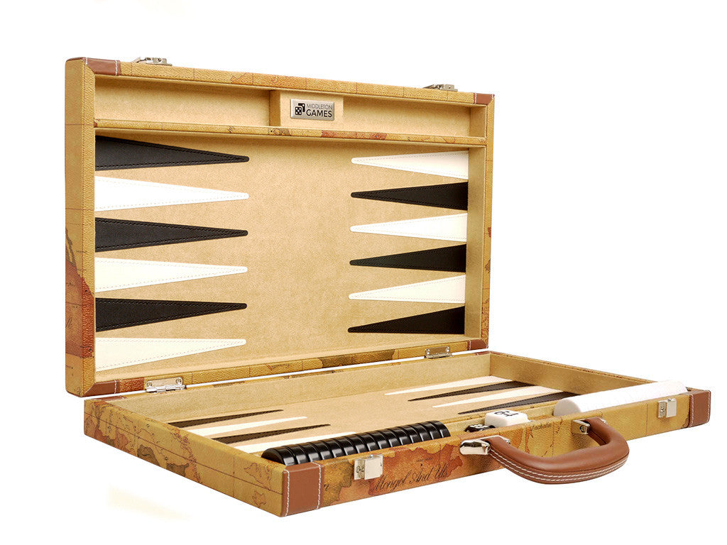 18-inch Map Backgammon Set - Brown Board - EUR - American-Wholesaler Inc.