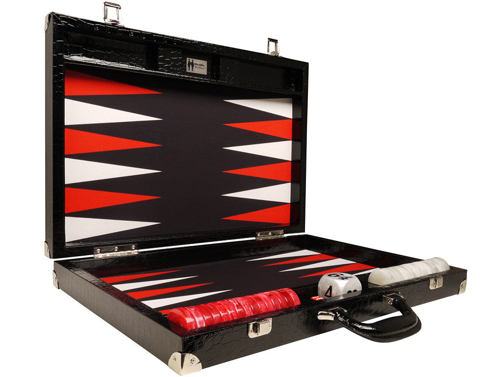 21-inch Tournament Backgammon Set, Wycliffe Brothers - Black Croco Board with Black Field - Gen III - GBP - American-Wholesaler Inc.