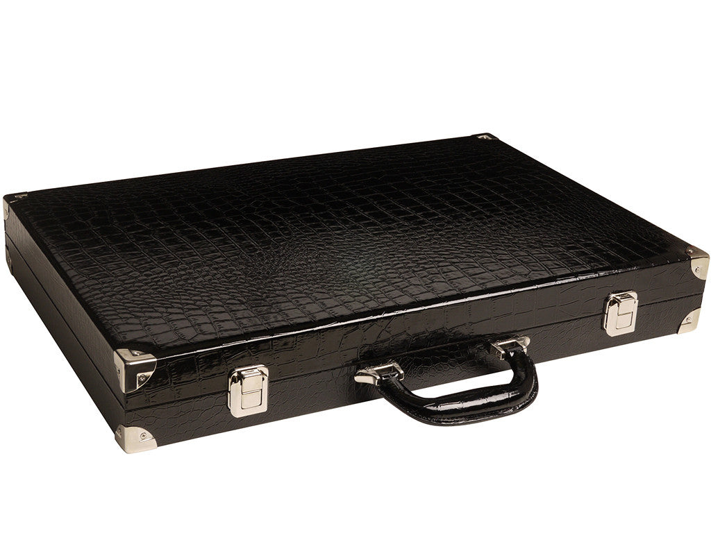 21" Tournament Backgammon Set, Wycliffe Brothers - Black Croco Case, Green Field - Gen III - American-Wholesaler Inc.