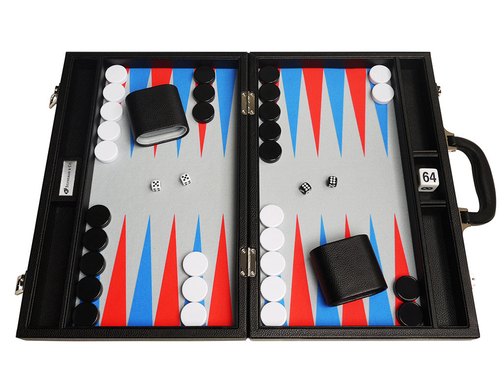 40 X 53 Cm Premium Backgammon Set - Schwarz Mit Scarlet Red Und Patriot Blue Poi