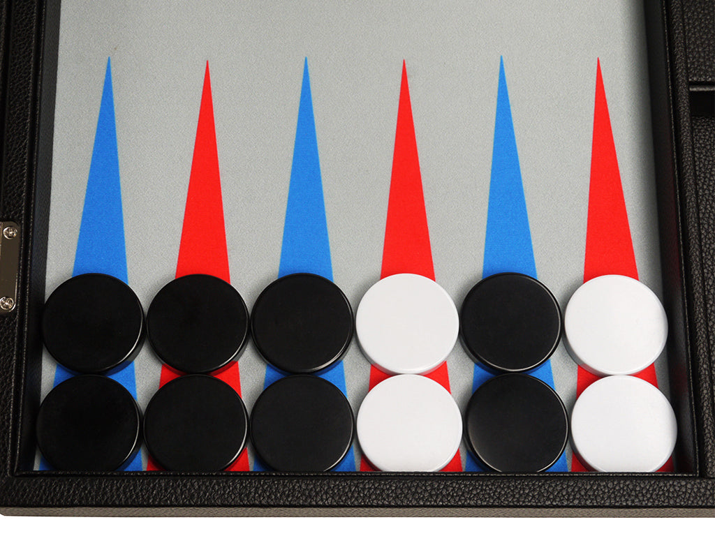 19-inch Premium Backgammon Set - Black Board with Scarlet Red and Patriot Blue Points - GBP - American-Wholesaler Inc.