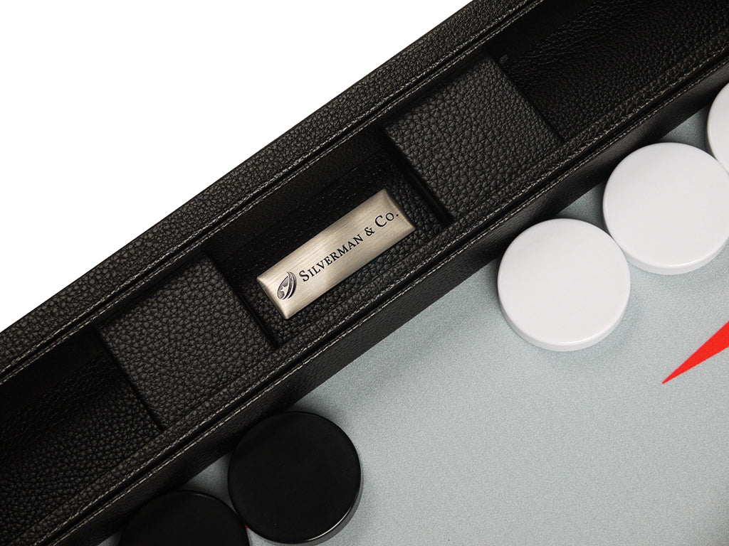 19-inch Premium Backgammon Set - Black Board with White and Scarlet Red Points - American-Wholesaler Inc.