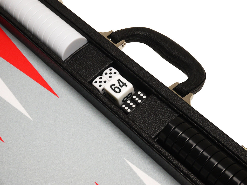 19-inch Premium Backgammon Set - Black Board with White and Scarlet Red Points - American-Wholesaler Inc.