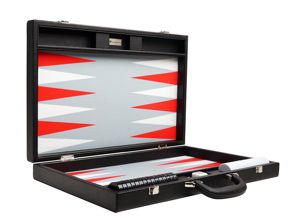 19-inch Premium Backgammon Set - Black Board with White and Scarlet Red Points - American-Wholesaler Inc.