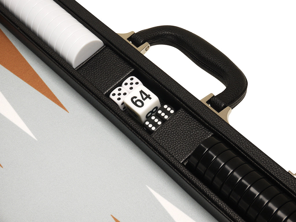 19-inch Premium Backgammon Set - Black Board with White and Rum Points - EUR - American-Wholesaler Inc.