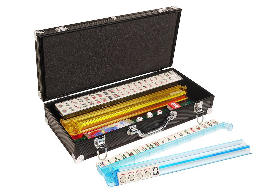 American Mahjong Set - 166 Ivory Tiles, Modern Pushers, Aluminum Case - Black - American-Wholesaler Inc.