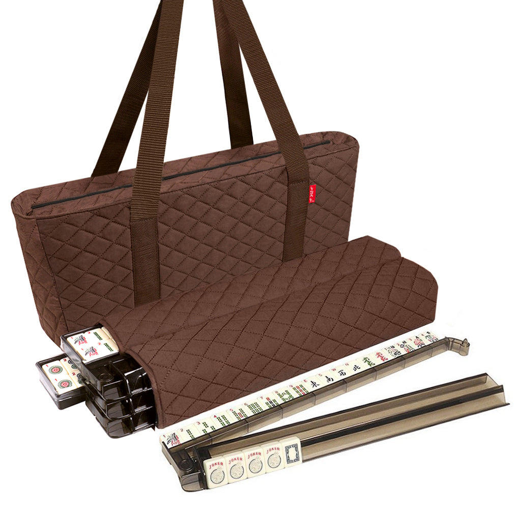 Soft-Sided American Mah Jongg Set by Linda Li® with Ivory Tiles and Modern Pushers - Brown Soft Bag - American-Wholesaler Inc.