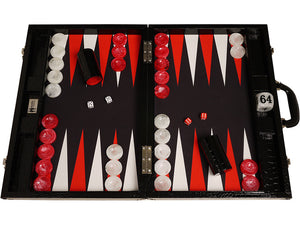 21-inch Tournament Backgammon Set, Wycliffe Brothers - Black Croco Board with Black Field - Gen III - EUR