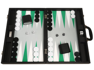 19-inch Premium Backgammon Set - Black Board with White and Green Points