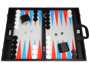 19-inch Premium Backgammon Set - Black Board with Scarlet Red and Patriot Blue Points
