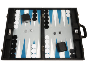 19-inch Premium Backgammon Set - Black Board with White and Astral Blue Points