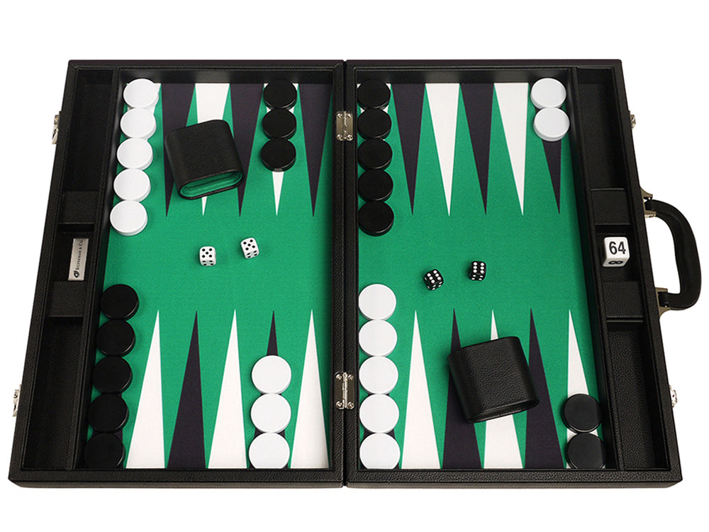 19-inch Premium Backgammon Set - Black Board with White and Black Points - GBP - American-Wholesaler Inc.