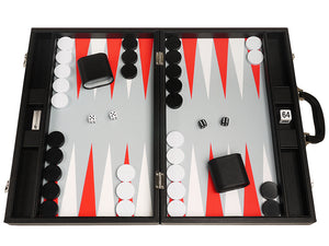 19-inch Premium Backgammon Set - Black Board with White and Scarlet Red Points