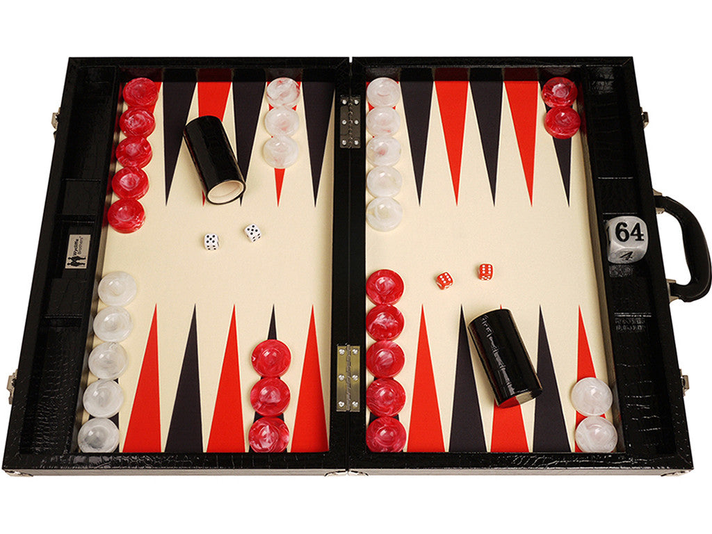 
                  
                    21-inch Tournament Backgammon Set, Wycliffe Brothers - Black Croco Board with Cream Field - Gen III - EUR - American-Wholesaler Inc.
                  
                