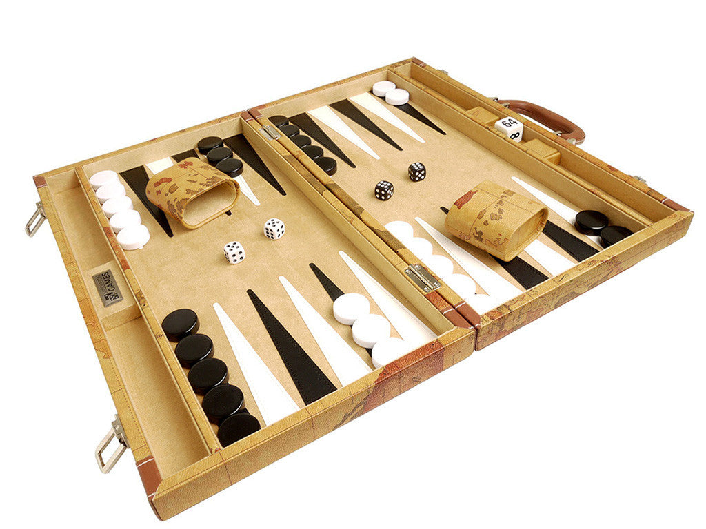 18-inch Map Backgammon Set - Brown Board - EUR - American-Wholesaler Inc.