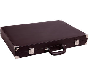 21" Professional Tournament Backgammon Set, Wycliffe Brothers - Brown Case, Light Blue Field - Masters Edition - American-Wholesaler Inc.