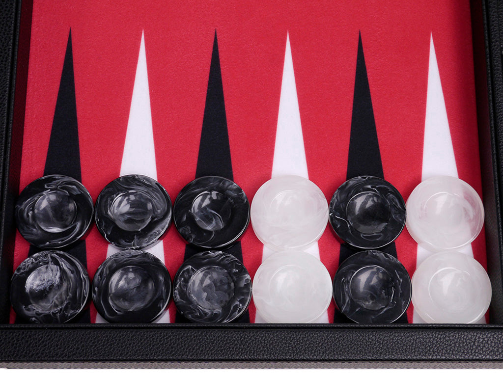 21" Professional Tournament Backgammon Set, Wycliffe Brothers - Black Case, Red Field - Masters Edition - American-Wholesaler Inc.