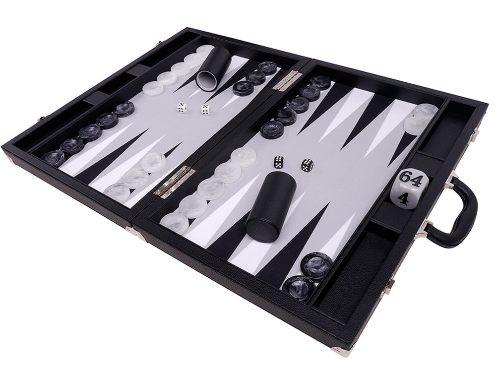 
                  
                    21" Professional Tournament Backgammon Set, Wycliffe Brothers - Black Case, Grey Field - Masters Edition - American-Wholesaler Inc.
                  
                
