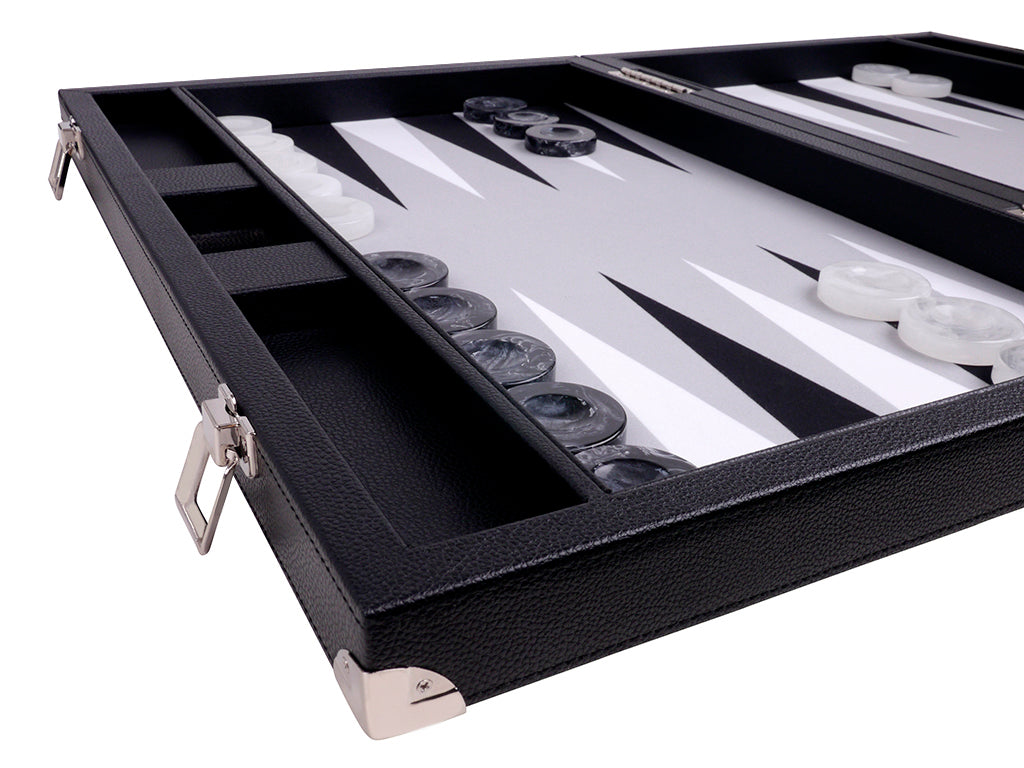 
                  
                    21" Professional Tournament Backgammon Set, Wycliffe Brothers - Black Case, Grey Field - Masters Edition - American-Wholesaler Inc.
                  
                
