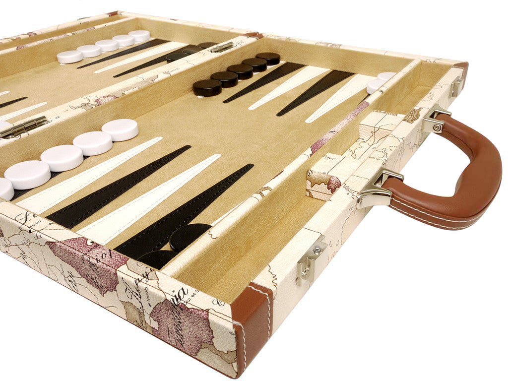 15-inch Map Backgammon Set - White Board - EUR - American-Wholesaler Inc.