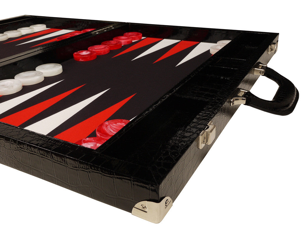 21-inch Tournament Backgammon Set - Black Croco - FREE Shipping