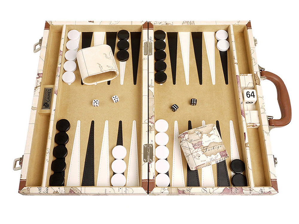 15-inch Map Backgammon Set - White Board - GBP - American-Wholesaler Inc.