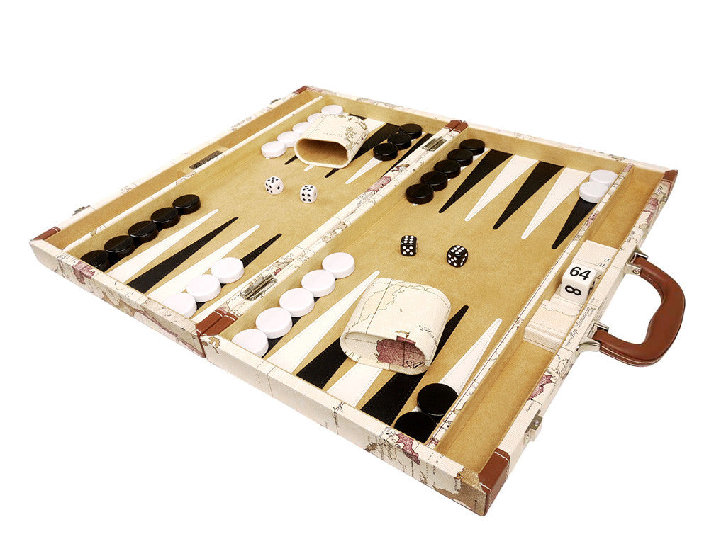 18-inch Map Backgammon Set - White Board - EUR - American-Wholesaler Inc.