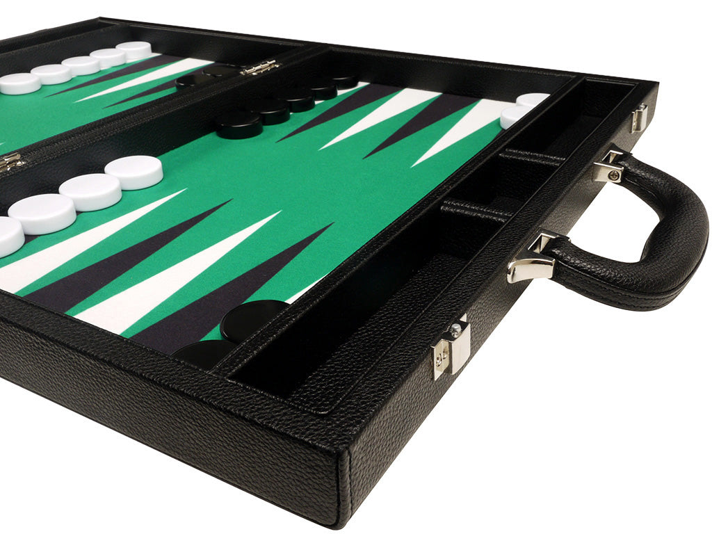 16-inch Premium Backgammon Set - Black Board with White and Black Points - American-Wholesaler Inc.
