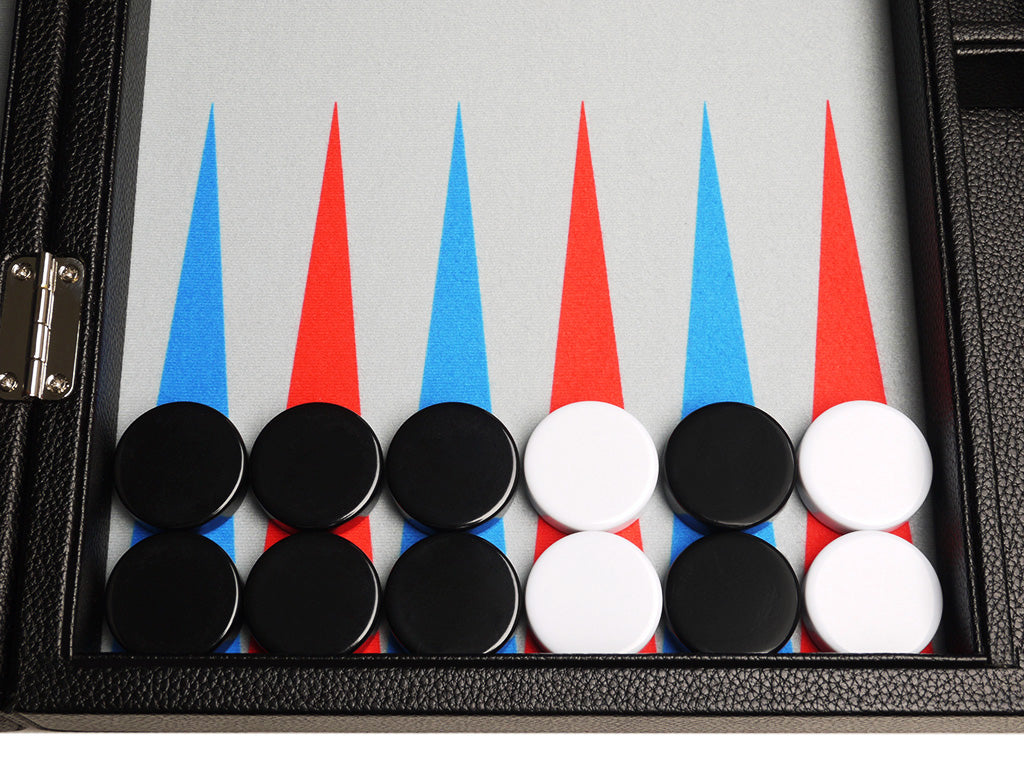 16-inch Premium Backgammon Set - Black with Scarlet Red and Patriot Blue Points - GBP - American-Wholesaler Inc.
