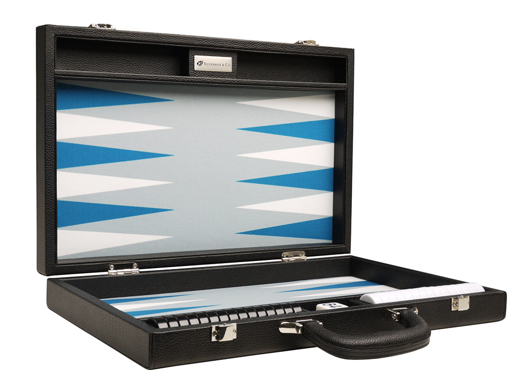 16-inch Premium Backgammon Set - Black with White and Astral Blue Points - American-Wholesaler Inc.