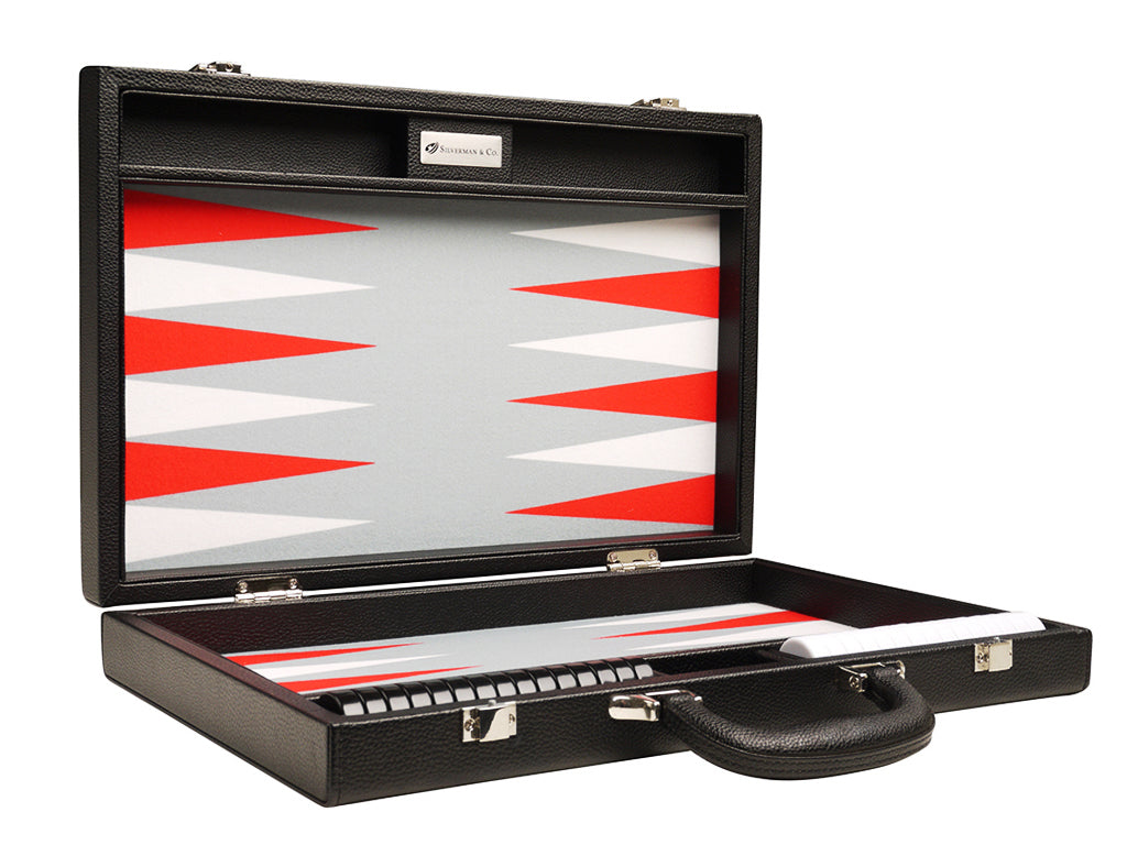 16-inch Premium Backgammon Set - Black with White and Scarlet Red Points - GBP - American-Wholesaler Inc.