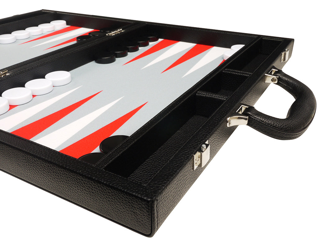 16-inch Premium Backgammon Set - Black with White and Scarlet Red Points - American-Wholesaler Inc.