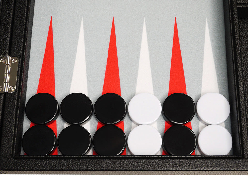 16-inch Premium Backgammon Set - Black with White and Scarlet Red Points - GBP - American-Wholesaler Inc.