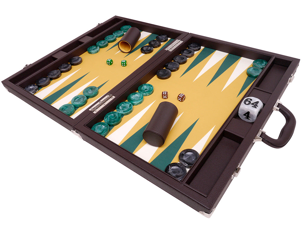 
                  
                    21" Professional Tournament Backgammon Set, Wycliffe Brothers - Brown Case, Mustard Field - Masters Edition - American-Wholesaler Inc.
                  
                