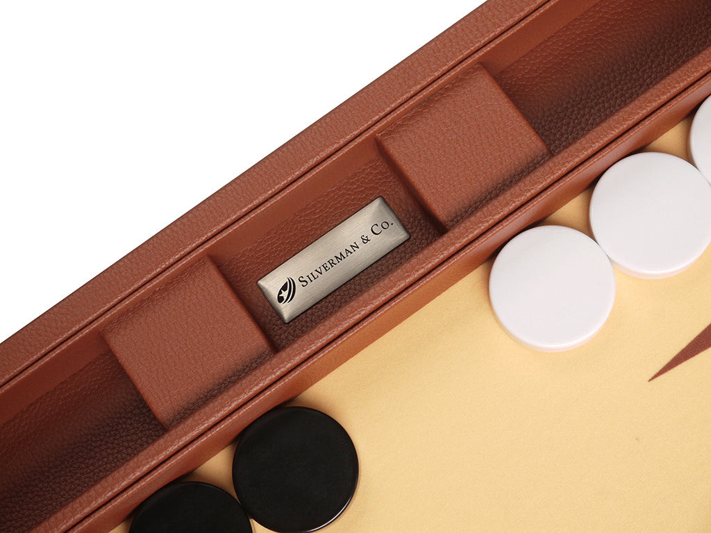 16-inch Premium Backgammon Set - Medium Size - Black Board, Green Playing Surface, White And Black Points