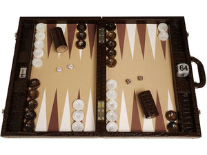 21-inch Professional Tournament Backgammon Set, Wycliffe Brothers - Brown Croco Board, Beige Field - Gen III - EUR