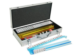 American Mahjong Set - 166 White Tiles, Modern Pushers, Aluminum Case - Silver