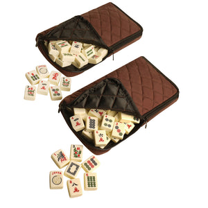 Soft-Sided American Mah Jongg Set by Linda Li® with Ivory Tiles and Modern Pushers - Brown Soft Bag - American-Wholesaler Inc.